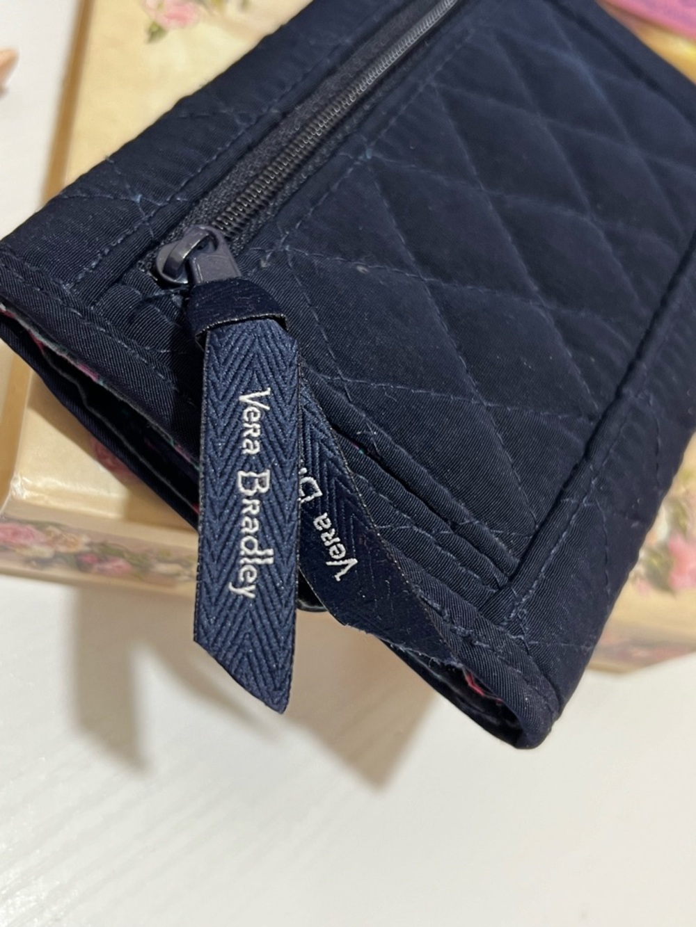 Vera Bradley Quilted Navy Blue Fold-Over Wallet - Picture 2 of 3